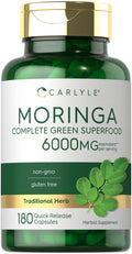 Carlyle Moringa Oleifera | 180 Cápsulas | Suplemento sin OGM y Sin Gluten | Superfood Verde Completo | de Polvo de Hoja de Moringa